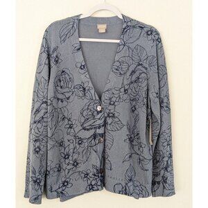 Chico's Gray Floral Knit Cardigan